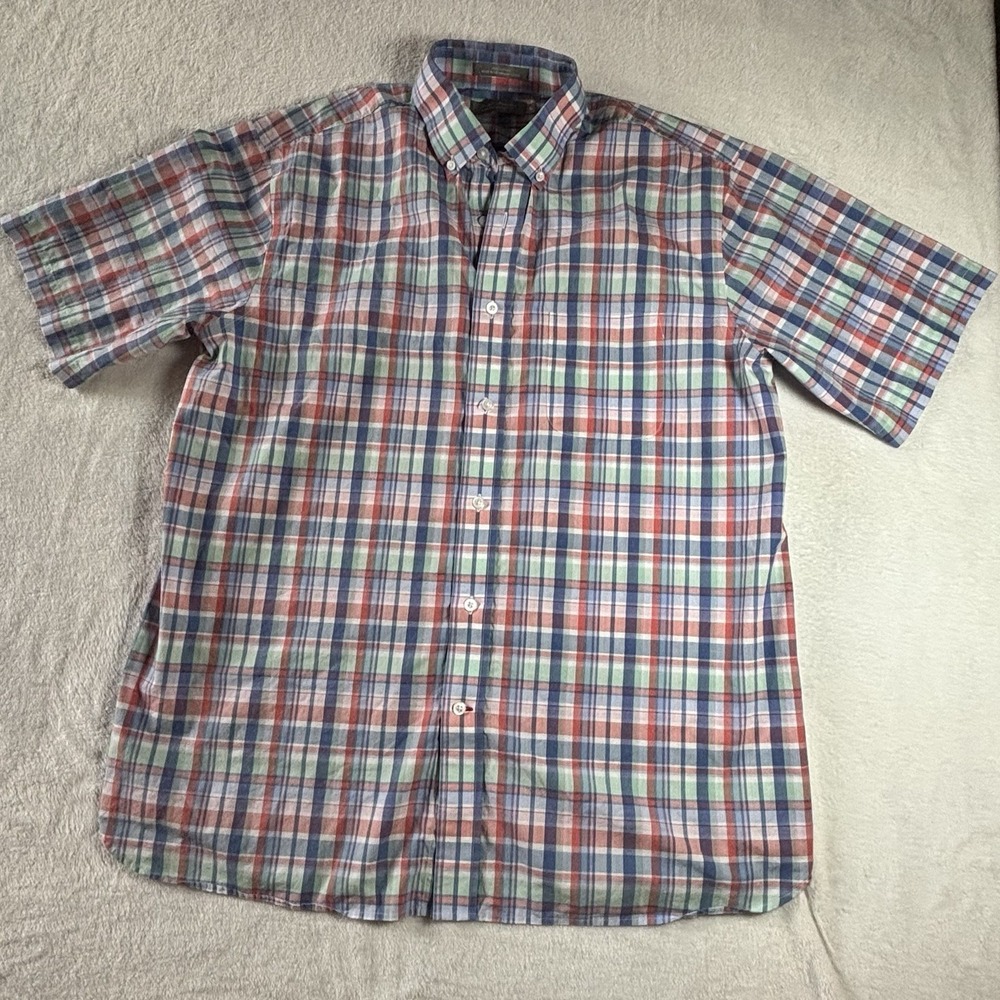 Daniel Cremieaux Plaid Colorful Button Down Short Sleeve Shirt Size Large